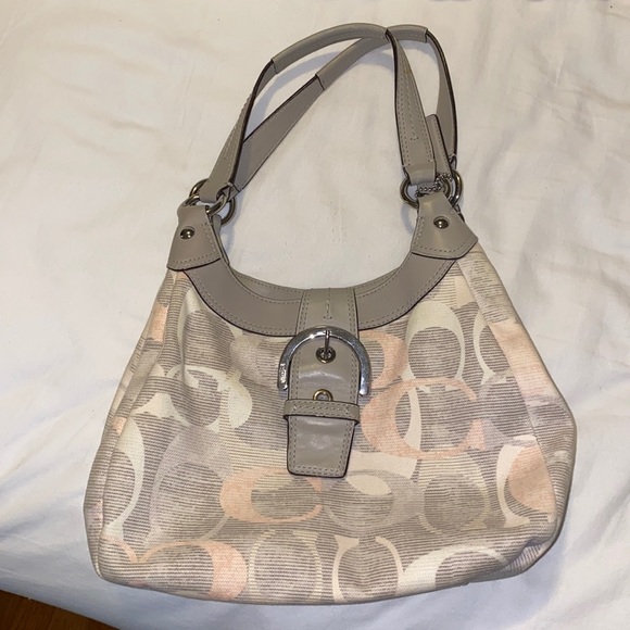 Grey/white/pink coach hobo bag - Picture 1 of 3